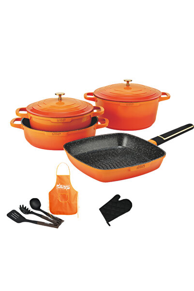 DSP Set premium de 11 piese de oale și tigăi din aluminiu turnat, cu strat an...