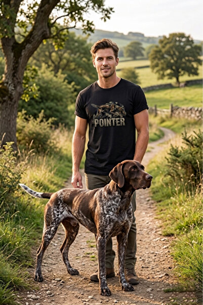 WİDİ Unisex Pointer Printed T-Shirt - Hunter Dogs Series Crew Neck Cotton T-S...