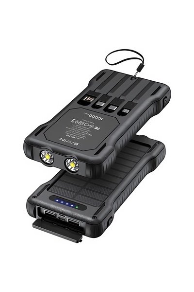 Bavin Solar Power Bank 10000Mah with Built-In Flashlight, 4 Cables and 22.5W ...