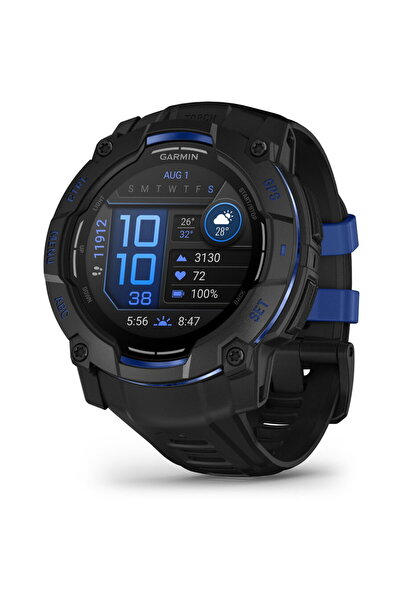 Garmin Instinct 3 Smartwatch, 50mm, AMOLED, GPS, silicone, Black-Bolt Blue