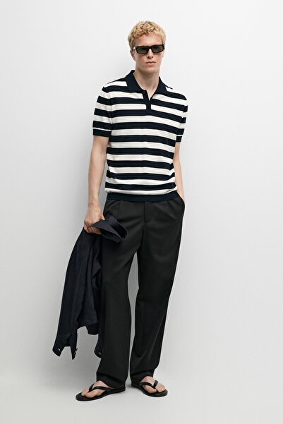 Massimo Dutti %100 pamuklu çizgili triko polo yaka t-shirt