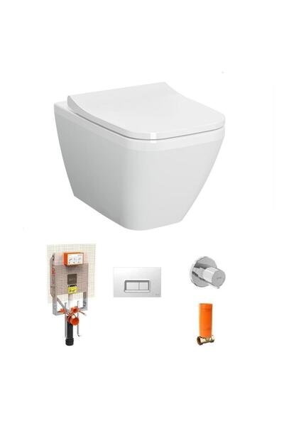 VitrA İntegra Square Kare Asma Klozet + Slim Duroplast Yavaş Kapak + Gömme Re...