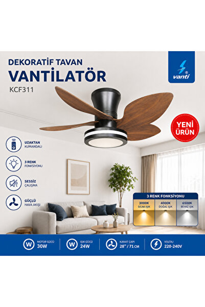 aldımgeldım Vanti KCF311 30W Kumandalı LED Işıklı Dekoratif Tavan Vantilatörü...