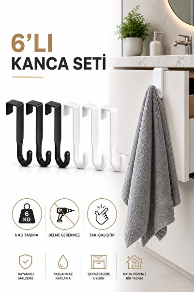 Sas Haus Kapı Üstü Askılık 6'lı Plastik Kanca Seti Havlu Bornoz Çanta Askısı ...