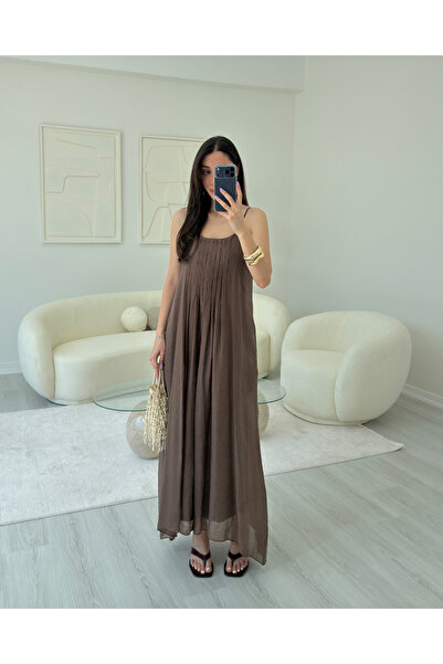 LUUNA STORE KAHVERENGİ PİLİLİ ELBİSE