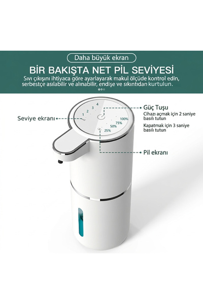 Vayomy Otomatik Köpük Sıvı Sabunluk Sensörlü Köpük Sabun Makinesi 380 ml USB Type-C Şarjlı FoamSmart
