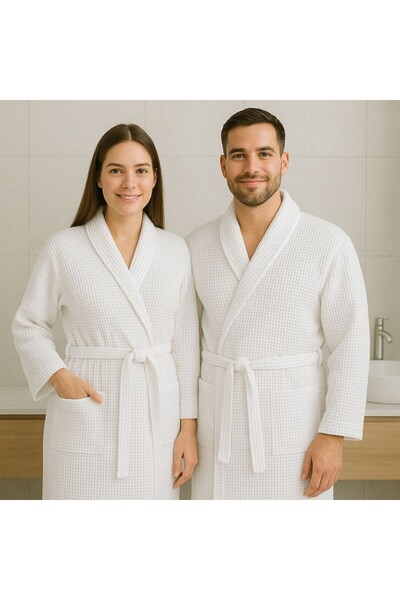 Pucioasa Halat baie gofrat unisex, bumbac 100%, XL/XXL, Alb