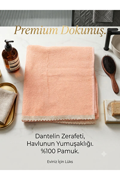 Signature Serisi: %100 Saf Pamuk, El İşçiliği Dantel Detaylı "Masterpiece" Banyo Havlusu Çeyizlik Hediyelik yumuşak yüksek su emici renk yavru ağzı