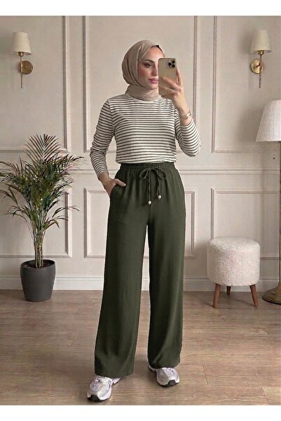 Bahar Altundemir Women's Wide Leg Aerobin Fabric Lace-Up Trousers