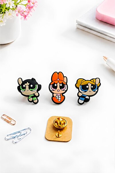 excarpin Powerpuff Girls Temalı Üçlü Çanta ve Yaka Broş Seti