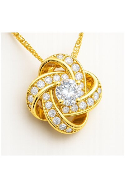 Larezo 925 Silver Necklace Gold Plated, Star Pendant Interwoven With White Zi...