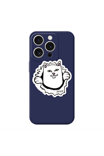 Other Apple iPhone 15 Pro Max White cat Dark blue Colored Silicone TPU Θήκη