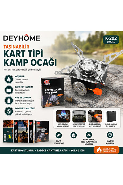 DEYHOME K-202 Taşınabilir Kartuşlu Kamp Ocağı Katlanabilir Portatif Piknik ve...