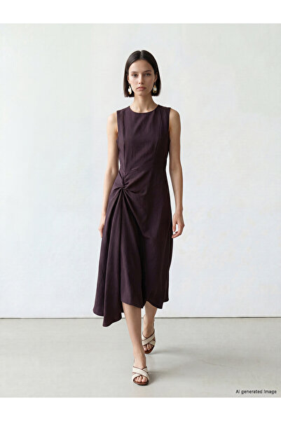 LC Waikiki Nevavm Oval Collar Gathered Dress with a Difference