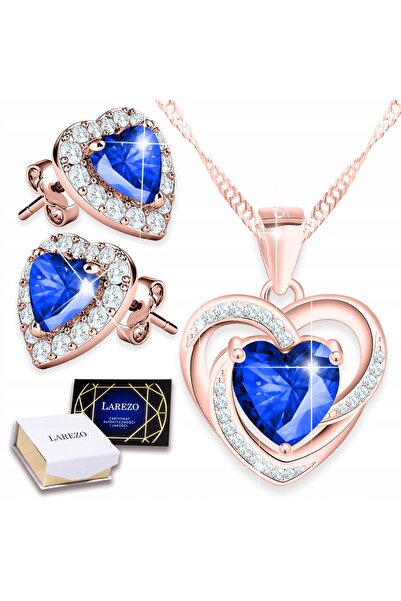 Larezo Set Bijuterii Placat Cu Aur Roz 18K, Colier Si Cercei Cu Motiv Inimioa...
