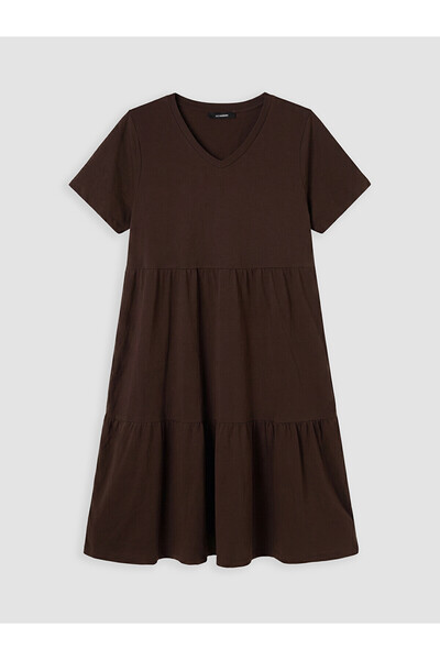 LC Waikiki Nevavm Plus Size V-Neck Layered Dress with a Difference