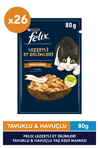 FELIX Lezzetli Et Dilimleri Tavuklu Yaş Kedi Maması 80 g x 26 Adet