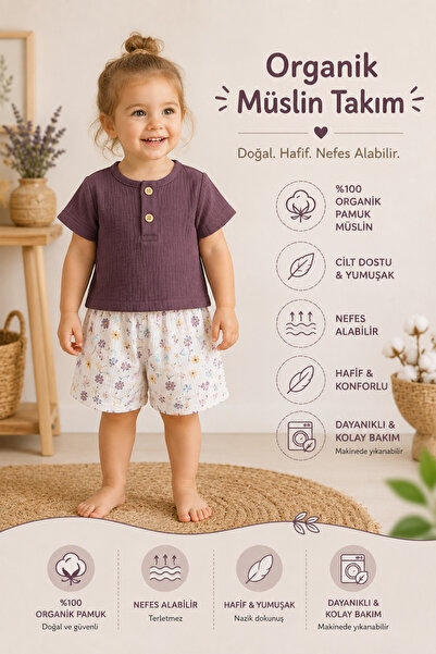 Melekpare Boys Girls Baby & Kids Summer Muslin 2-Piece T-Shirt Shorts Set 100...