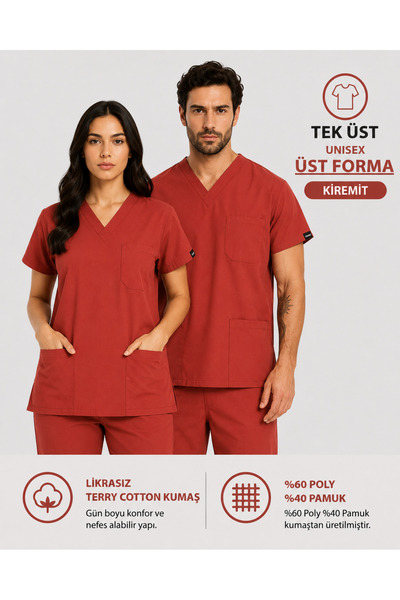 İNCİ ÜNİFORMA Likrasız Terry Cotton Scrubs Üst Forma (1 Adet Tek Üst) | Unise...