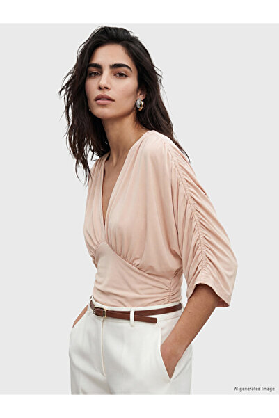 LC Waikiki Esvab • Modern & Distinctive V Placket Gathered Bat Sleeve Blouse