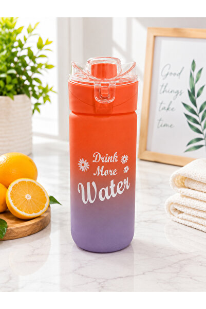 DEREN Cam Matara 500 ML Kilitli Kapaklı Motivasyonlu Su Şişesi
