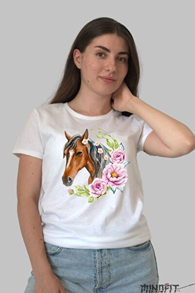 GILDAN Tricou Cu Cal Maro Si Flori