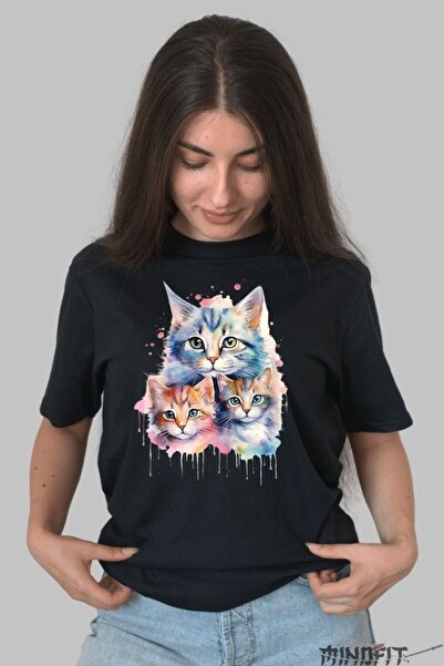 GILDAN Tricou Dama Cu Pisici Multicolore