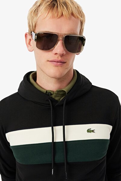 Lacoste هودي رجالي كلاسيكي بقصة مريحة وألوان متباينة من القطن العضوي