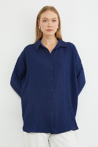 Fulla Moda Fullamodest košulja sa šljokicama i žakard tkaninom, oversize
