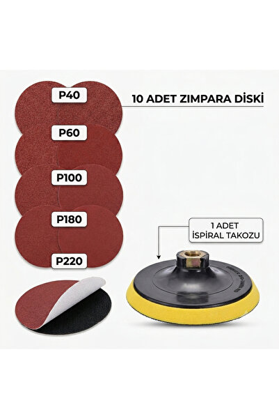kayatexonline 10 Adet Cırtlı Zımpara Diski Seti + 1 Adet İspiral Takozu 11 Pa...