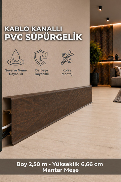 AGK Esquero Açılabilir Kapaklı Kablo Kanallı PVC Süpürgelik 250 cm Suya, Neme...