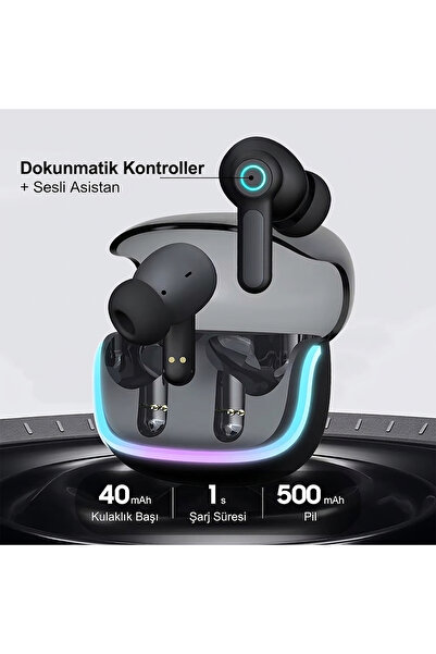 TECHNOM RGB Işıklı Bluetooth 5.3 Ultra Düşük Gecikmeli ENC Gürültü Önlemeli Gaming Kablosuz Kulakiçi Oyuncu Kulaklığı