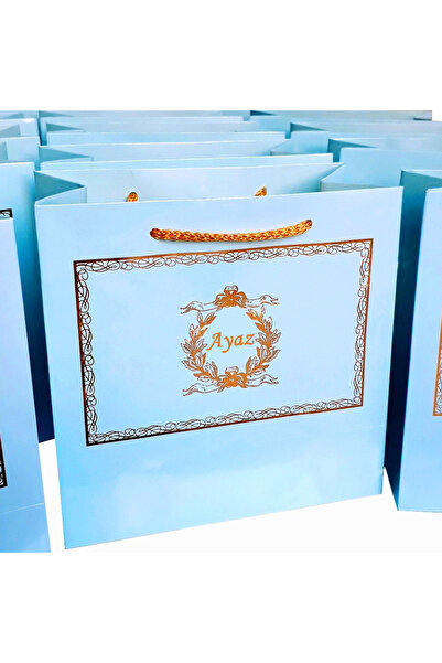 Mila Kurabiyka Isimli Karton Hediye Çantası Gold Yaldızlı Mavi 20X20X10 cm Be...
