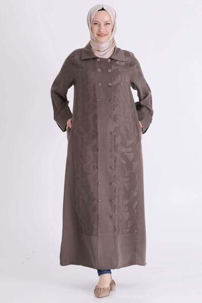 ottoman wear Behrem Büyük Beden Tesettür Ferace Koyu Vizon OTW28089