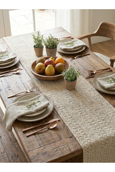 Tropikhome Pamuklu Runner- 35x145 Cm Püsküllü Runner