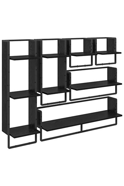 vidaxl Set rafturi de perete 6 pcs Stejar Negru 100 x 25 x 30 cm