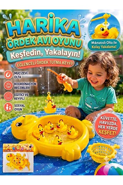 HerşeyVarBurda Ördek Figürlü Mıknatıslı Balık Avı Olta Seti Havuzlu Küvet Ban...