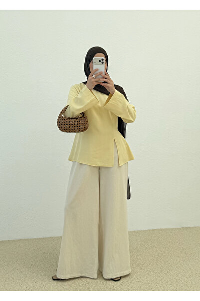 MODA AKSA 2019 YIRTMAÇLI BLUZ SARI