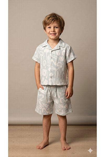 Tuffy Boy's patterned muslin shirt set tfy-6616