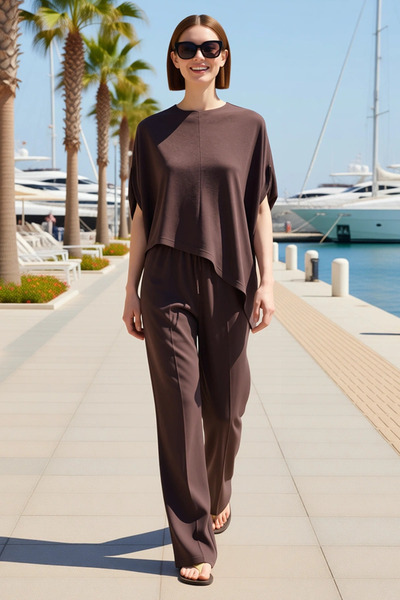 BENERLY Women's Large Size Oversize Asymmetrical Cut Crew Neck Long Sleeve Si...