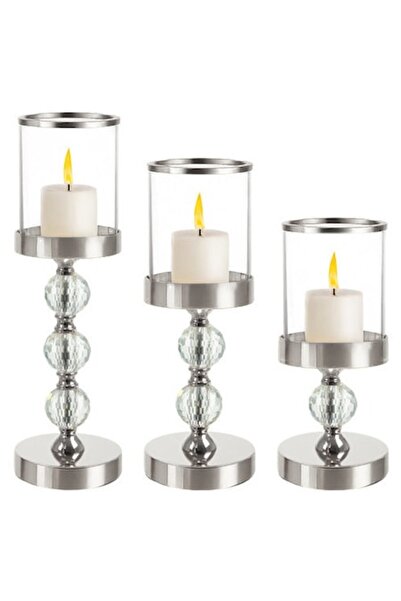 Ruhhy Set 3 sfesnice Ruhhy, pe tija cu cristale decorative, inaltimi 28 / 34,...
