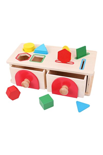 ETOY Joc educational montessori din lemn cu sortator de forme si sertare pent...