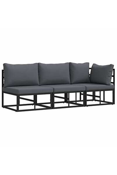 vidaxl Mobilier pentru Exterior 3 Bucată Negru și antracit Metal