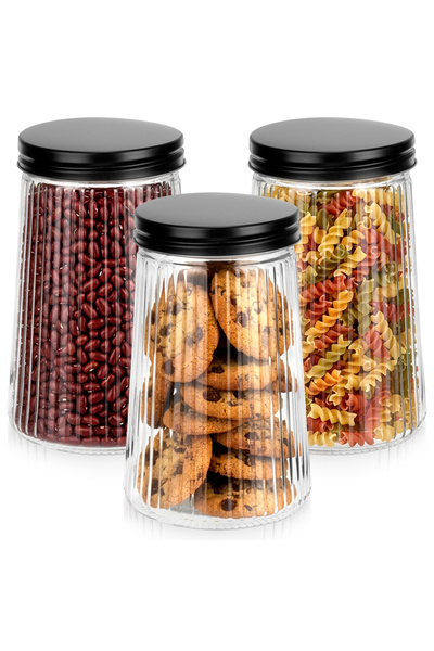 Vilde Set de 3 borcane de sticlă pentru depozitare, 1 L, cu capace