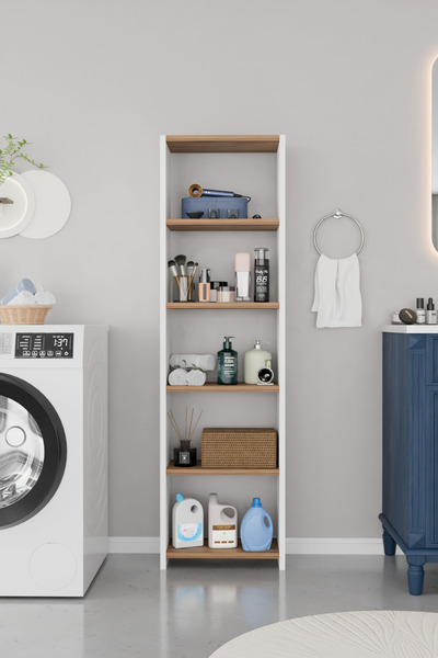 BNK Modüler Banyo Dolabı 5 Raflı Çok Amaçlı Banyo Organizer Raf Ünitesi Çamaş...