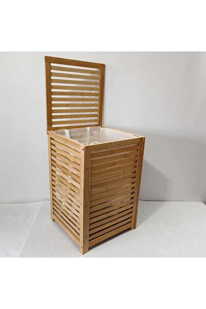 OEM Cos de rufe din bambus cu capac, 38.5cm x 40.5cm x 58cm