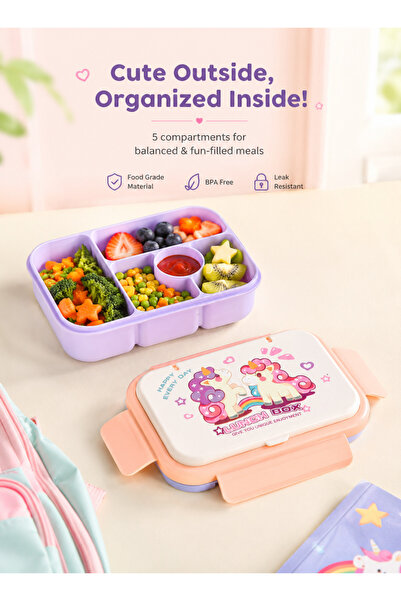Yoawllty BPA-Free Kids Lunch Box, 5 Compartments with Utensils, Leakproof Mic...