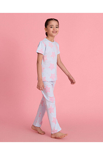 REDTAG Girls Blue Star Fish Print Pyjama Set