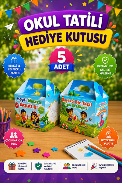Sticker Ekspres 5 Adet Okul Yaz Tatili Hediye Kutusu Karne Mezuniyet Hediyesi...