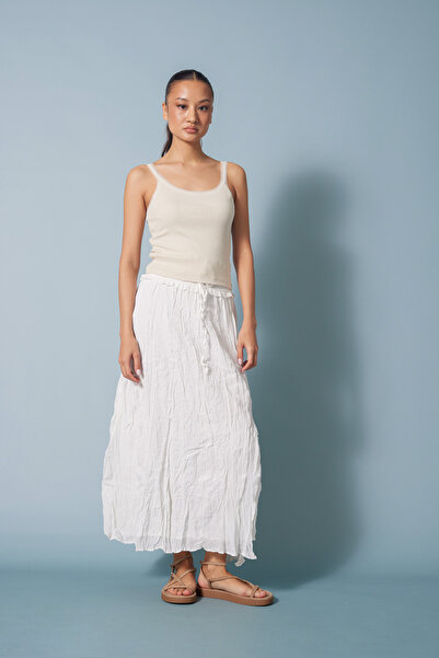 Nisan Tulle Detailled T-Shirt with Collar Beige